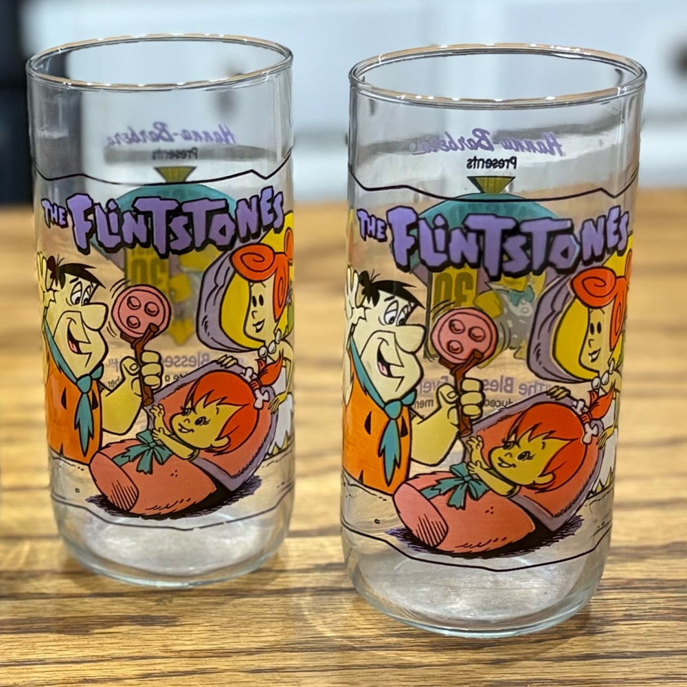 Vintage Flintstones 30th Anniversary Promo 1963 Glasses  set of 2